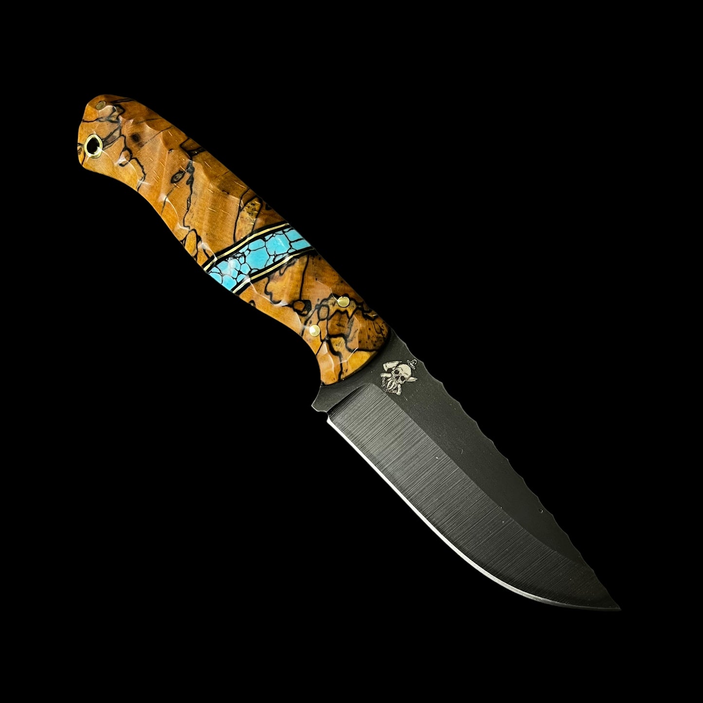 Fieldcraft- Maple Burl/ G10/ Brass/ Turquoise True Stone. Pins- Brass