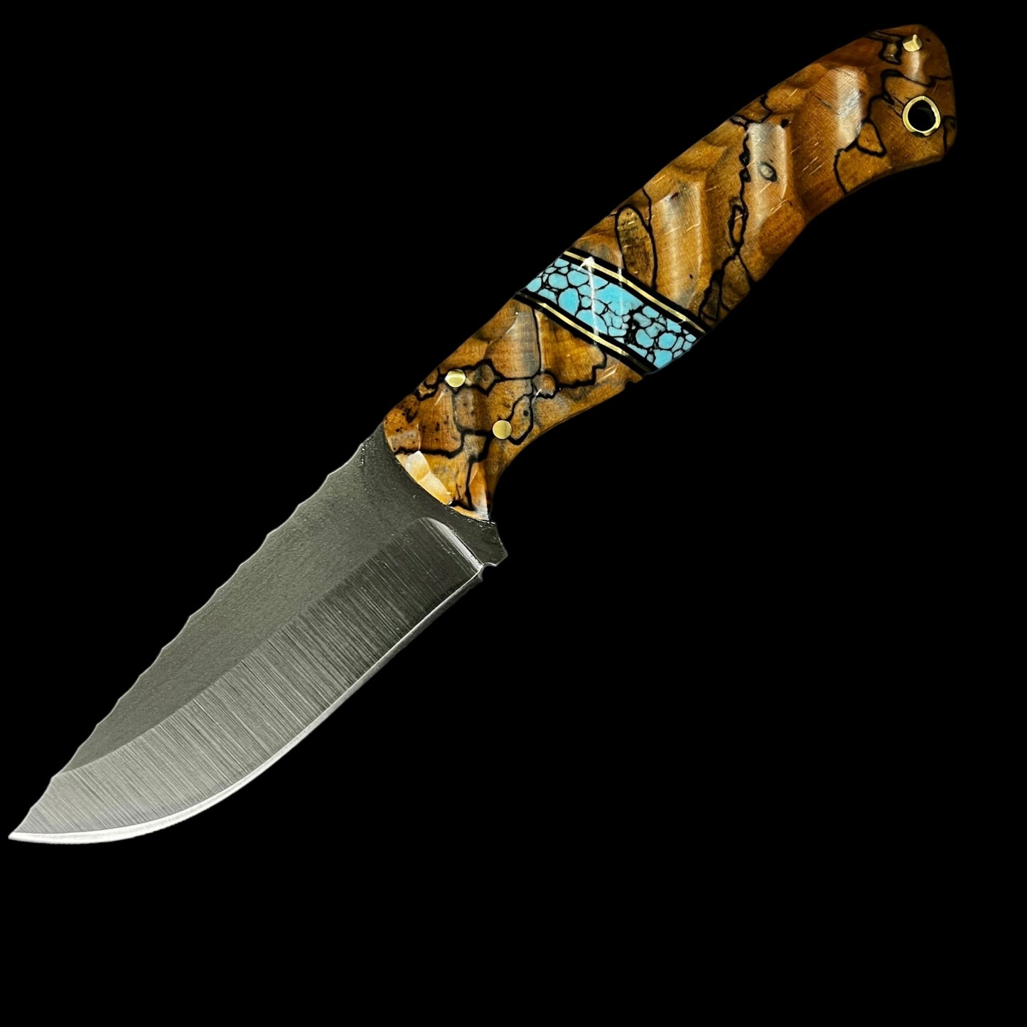 Fieldcraft- Maple Burl/ G10/ Brass/ Turquoise True Stone. Pins- Brass
