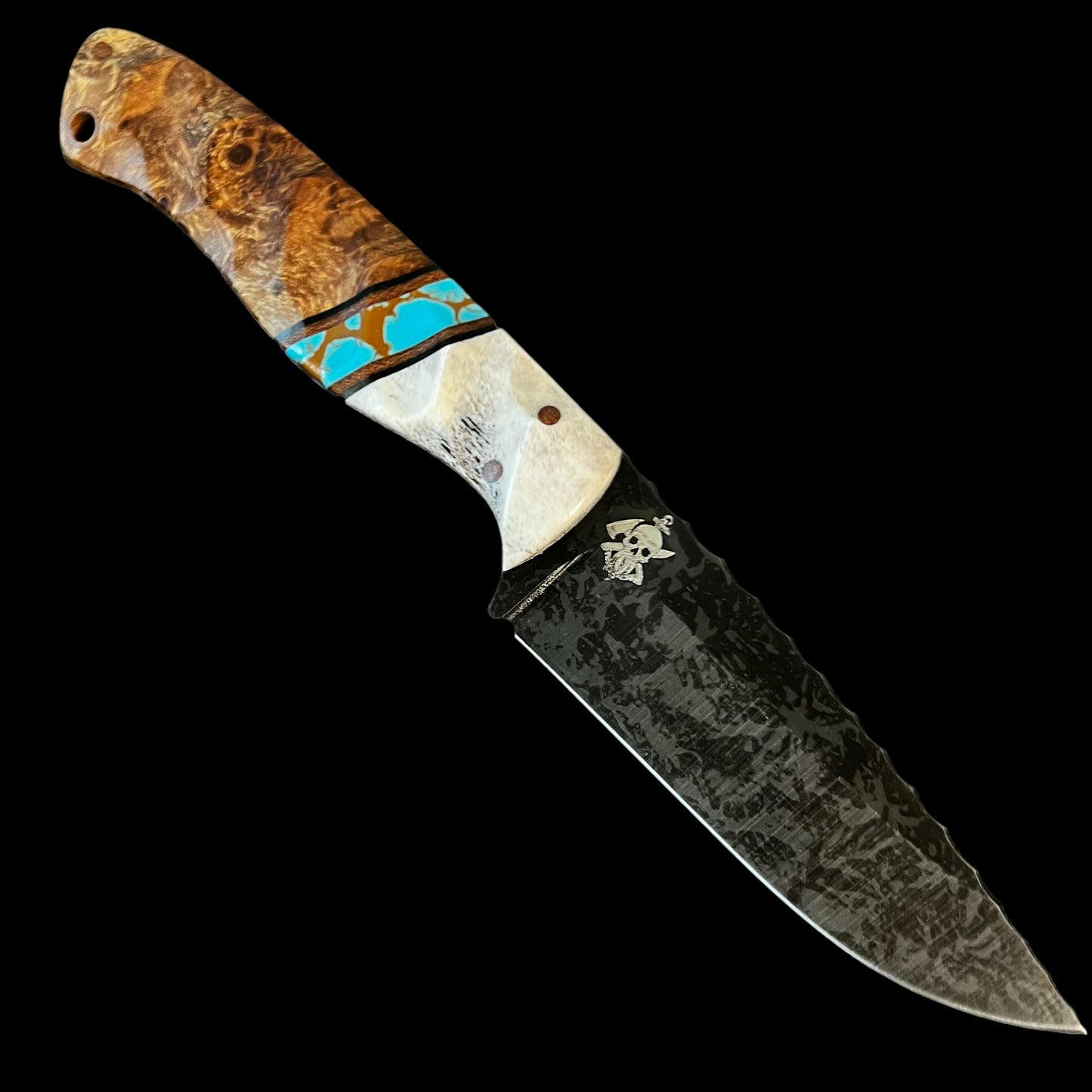 Fieldcraft- Elk Antler/ Black G10/ Natural Micarta/ Sonoran Turquoise/ Maple Burl. Pins- Natural Micarta.