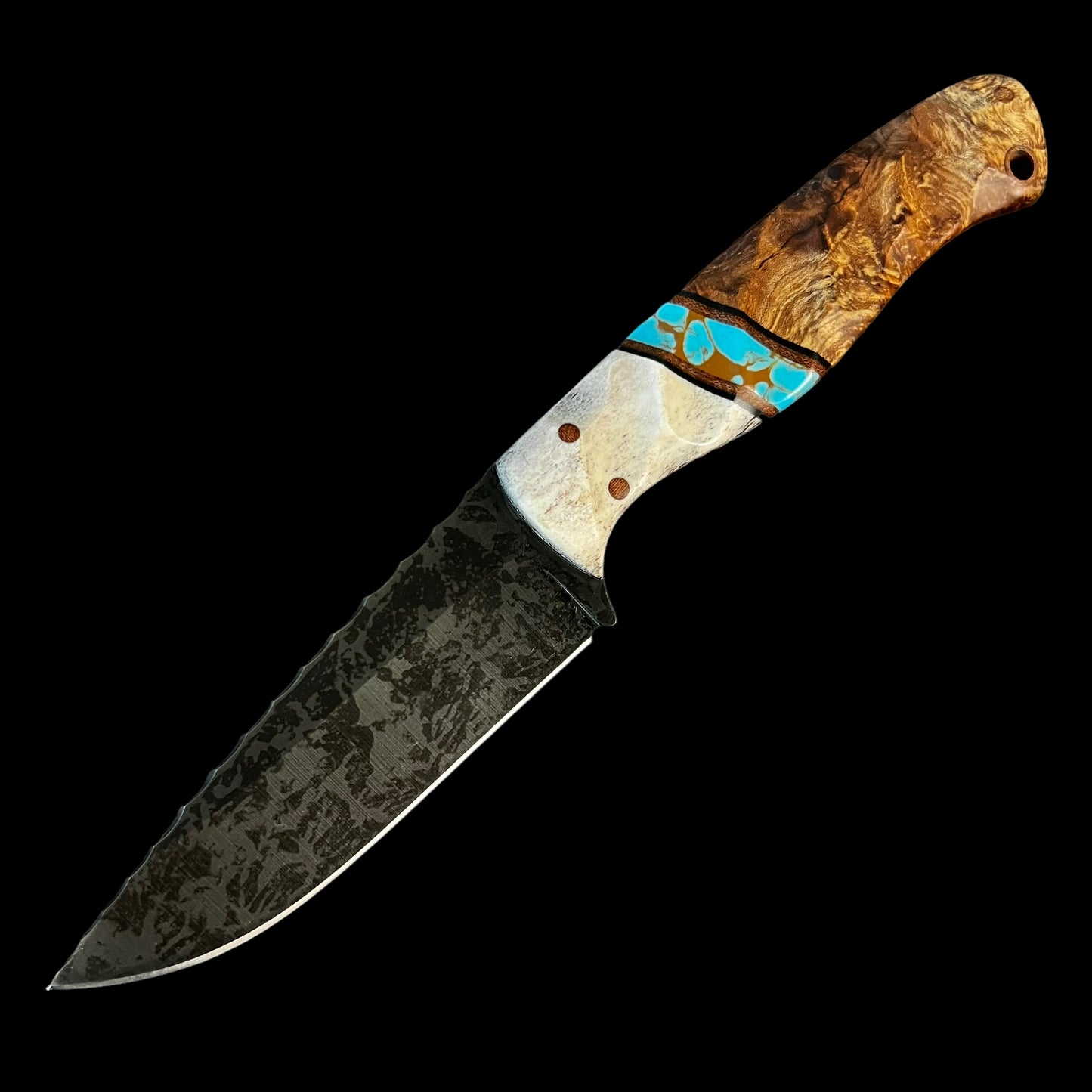 Fieldcraft- Elk Antler/ Black G10/ Natural Micarta/ Sonoran Turquoise/ Maple Burl. Pins- Natural Micarta.