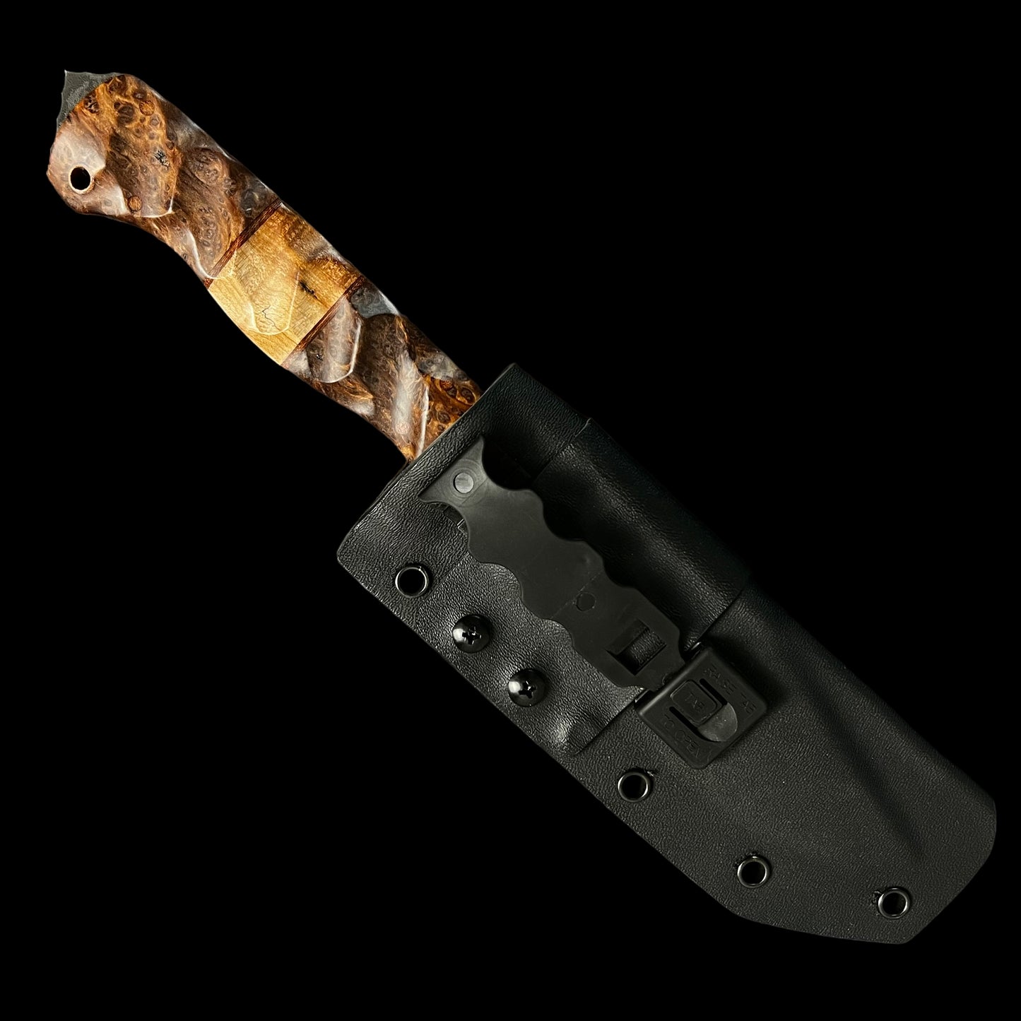 Bowie Knife- Redwood Burl/Natural Micarta/ Hawaiian Curly Koa. Pins- Natural Micarta.