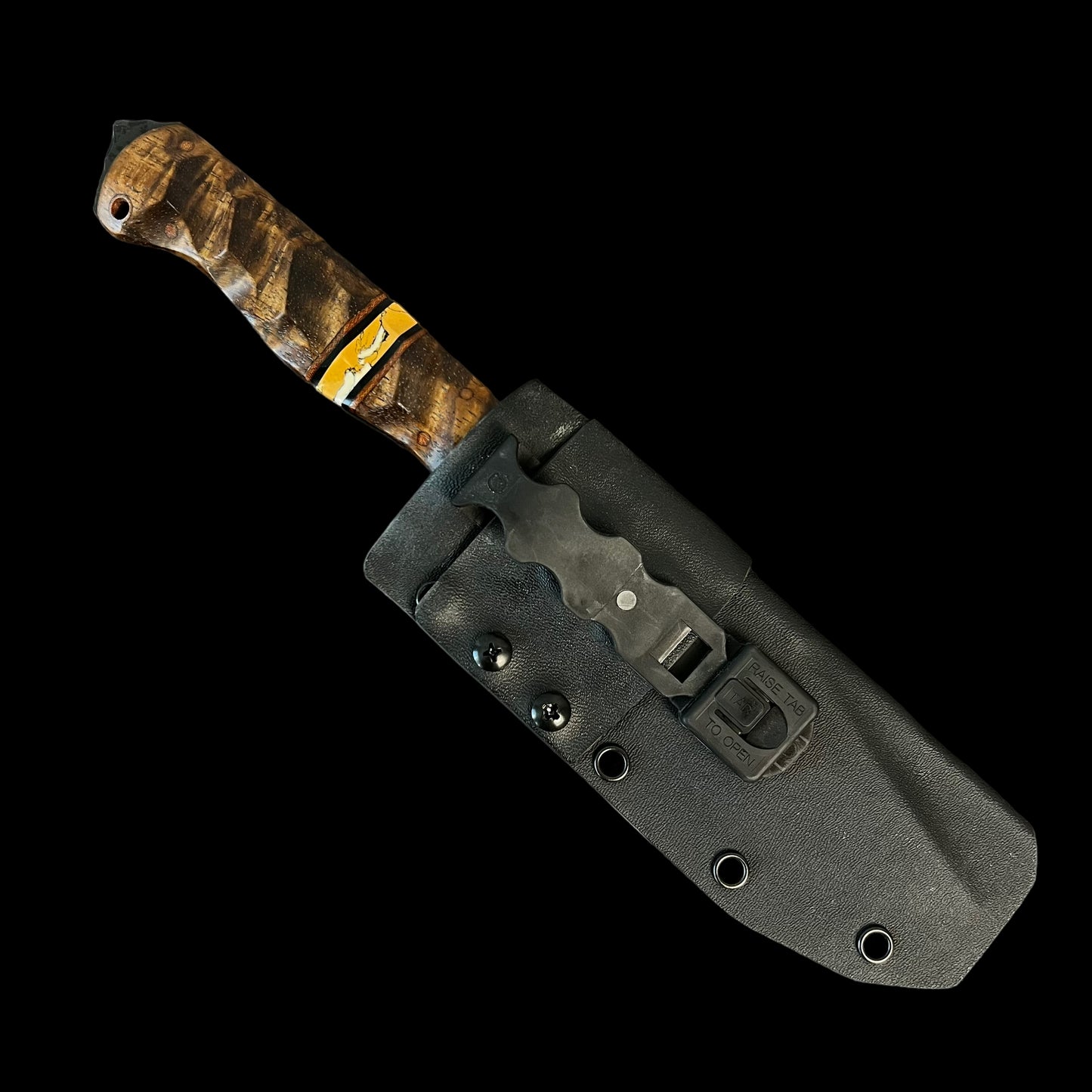 Bowie Knife- Hawaiian Curly Koa/ Natural Micarta/ Black G10/ Leopard Skin Jasper. Pins- Natural Micarta.