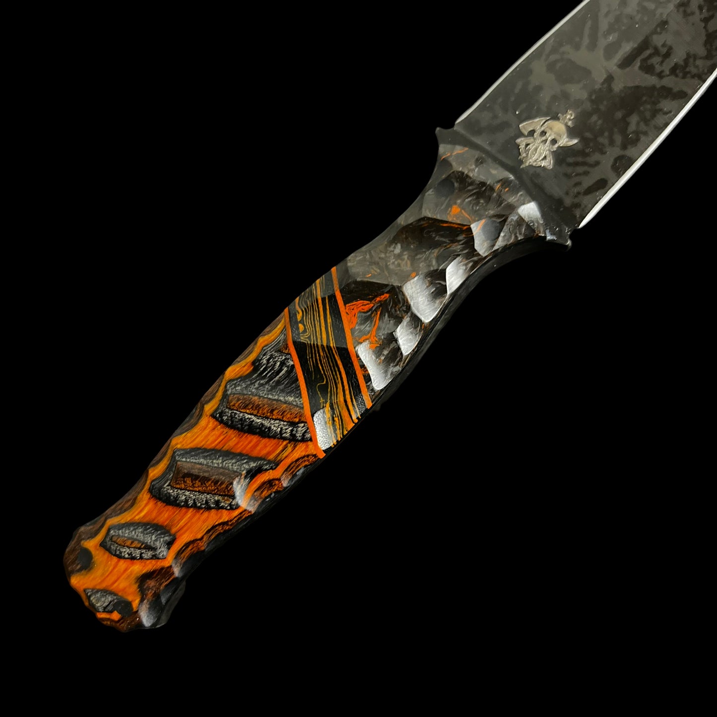 Halloween Sea Sykes- Dark Matter Carbon Fiber/ Orange and Black Marbled G10/ Dymalux. Pins- Carbon Fiber