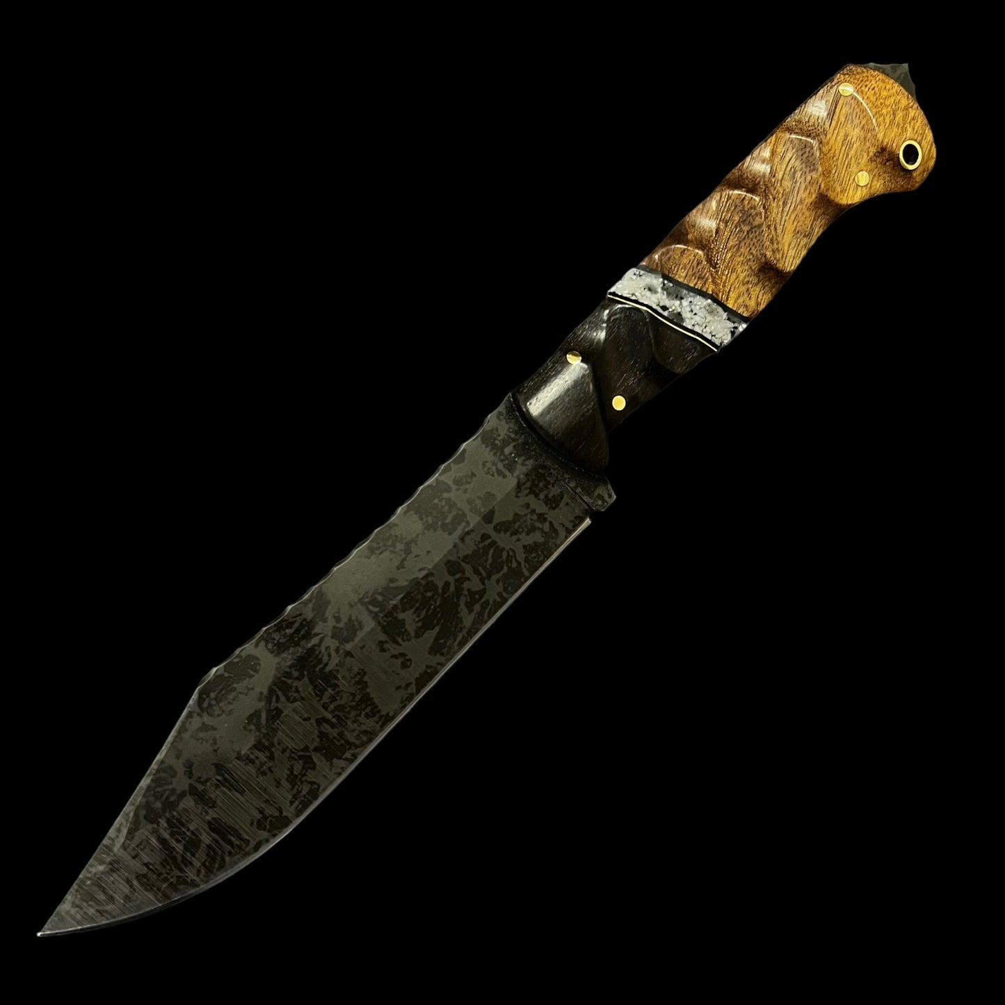 Bowie Knife Blacked Out Logo- Oak/ Brass/ G10/ Soft Stone/ Maple. Pins Brass