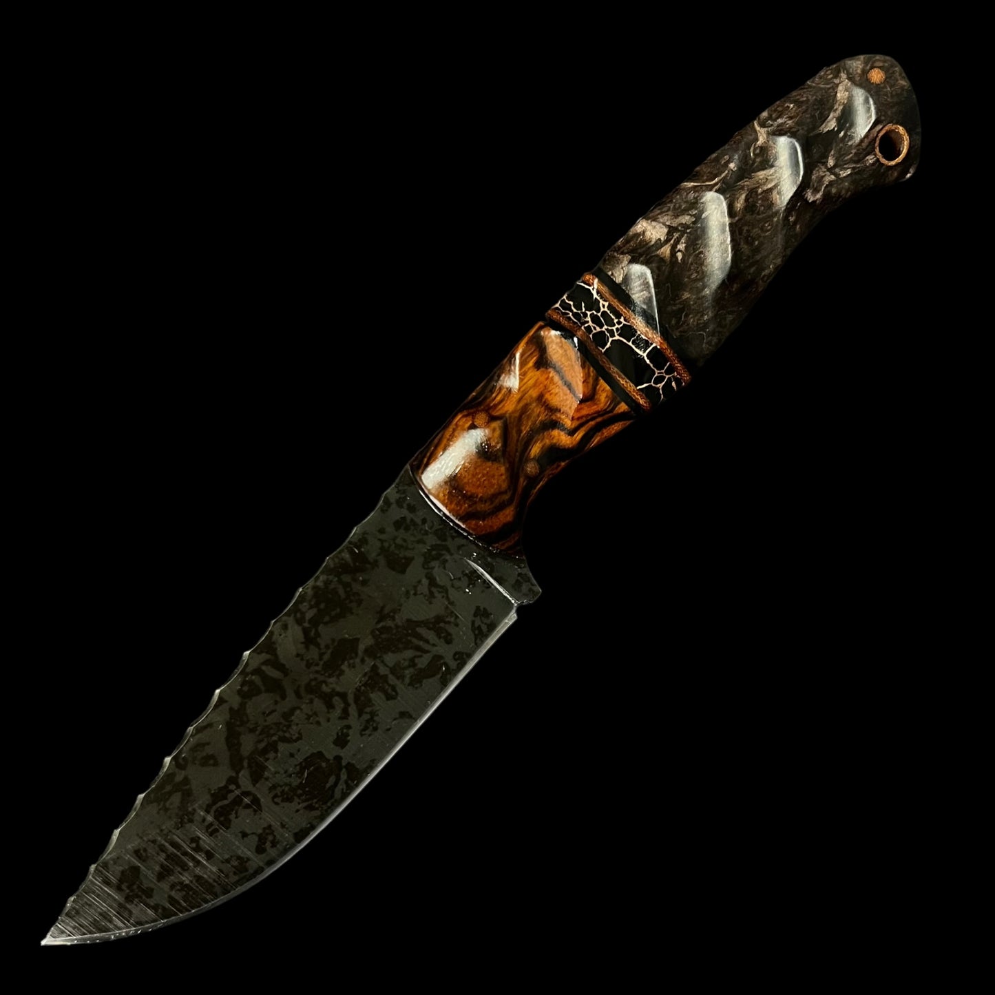 Fieldcraft- Iron Wood/ G10/ Natural Micarta/ Copper Webbed Tru Stone/ Red Wood Burl. Pins- Natural Micarta