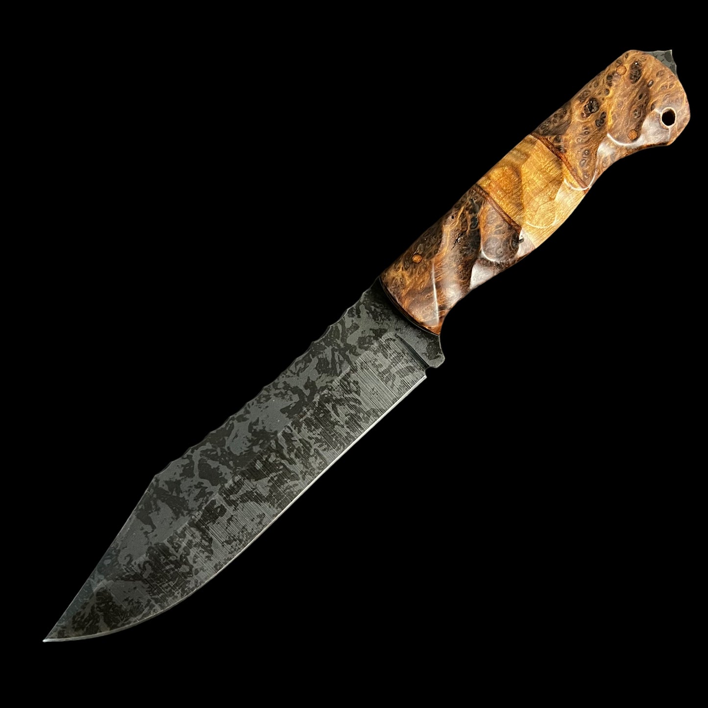 Bowie Knife- Redwood Burl/Natural Micarta/ Hawaiian Curly Koa. Pins- Natural Micarta.