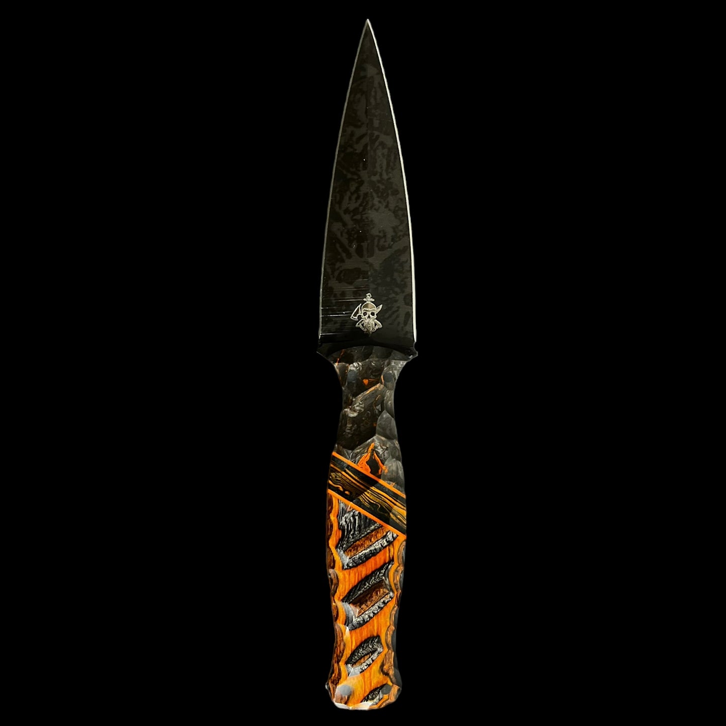 Halloween Sea Sykes- Dark Matter Carbon Fiber/ Orange and Black Marbled G10/ Dymalux. Pins- Carbon Fiber