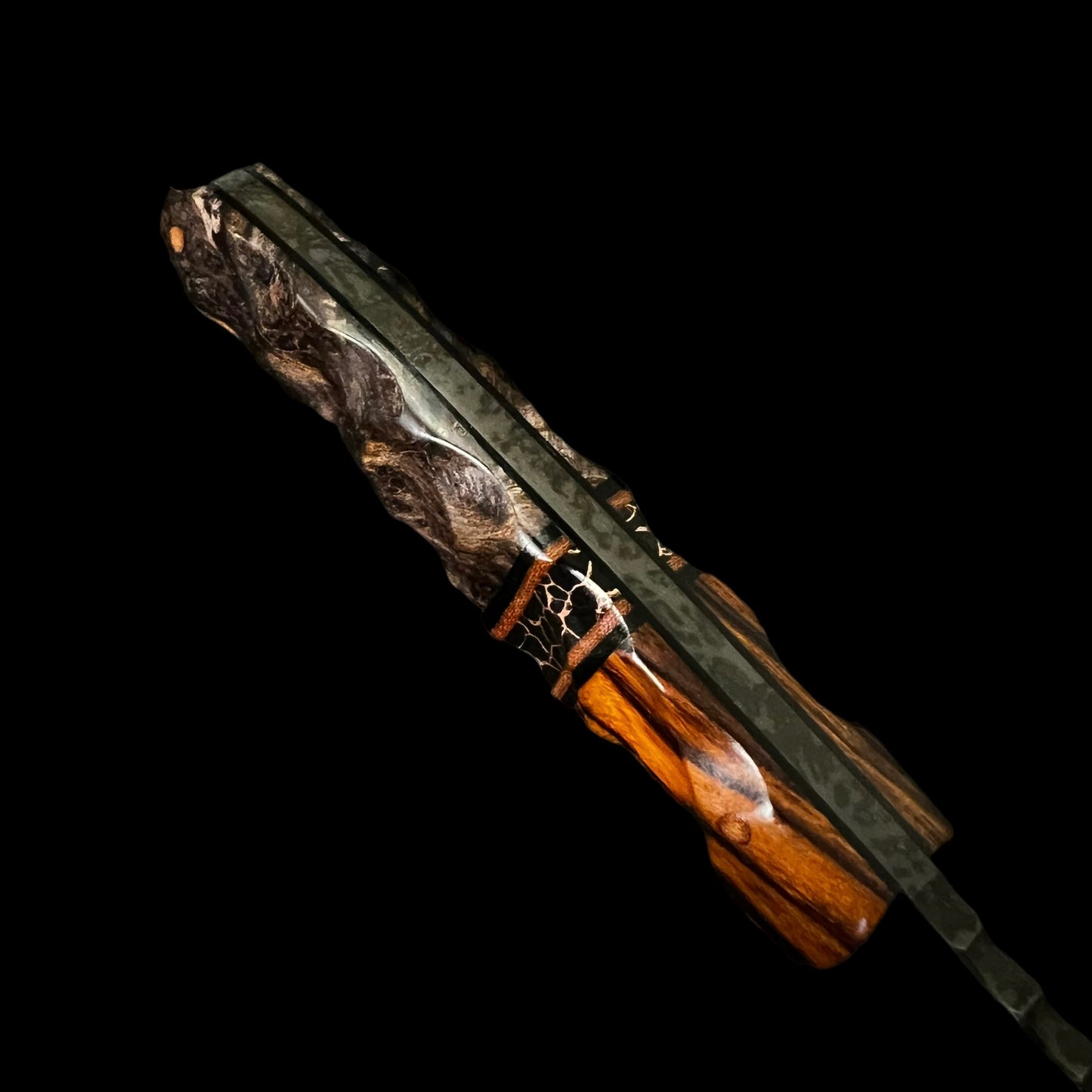 Fieldcraft- Iron Wood/ G10/ Natural Micarta/ Copper Webbed Tru Stone/ Red Wood Burl. Pins- Natural Micarta