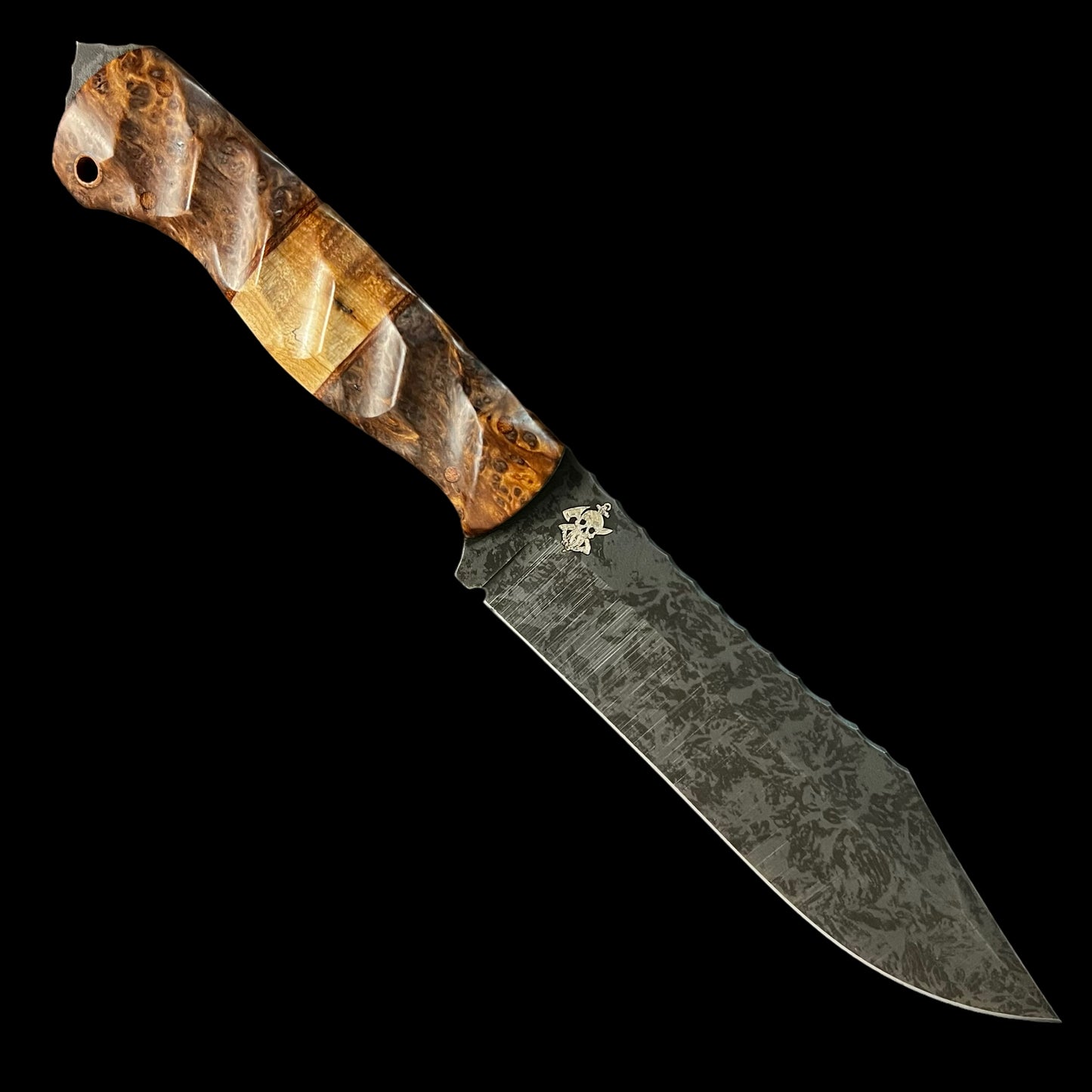 Bowie Knife- Redwood Burl/Natural Micarta/ Hawaiian Curly Koa. Pins- Natural Micarta.