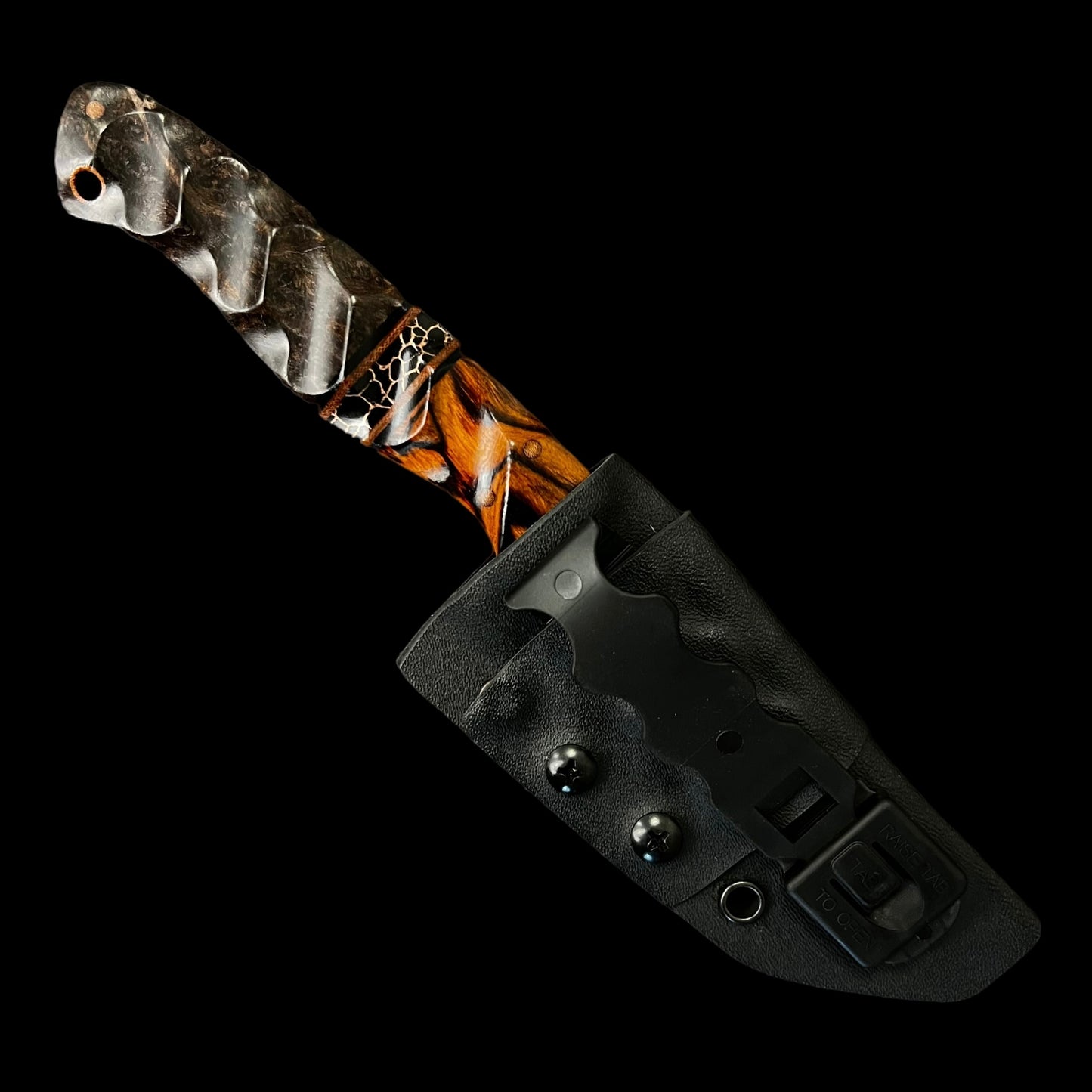 Fieldcraft- Iron Wood/ G10/ Natural Micarta/ Copper Webbed Tru Stone/ Red Wood Burl. Pins- Natural Micarta