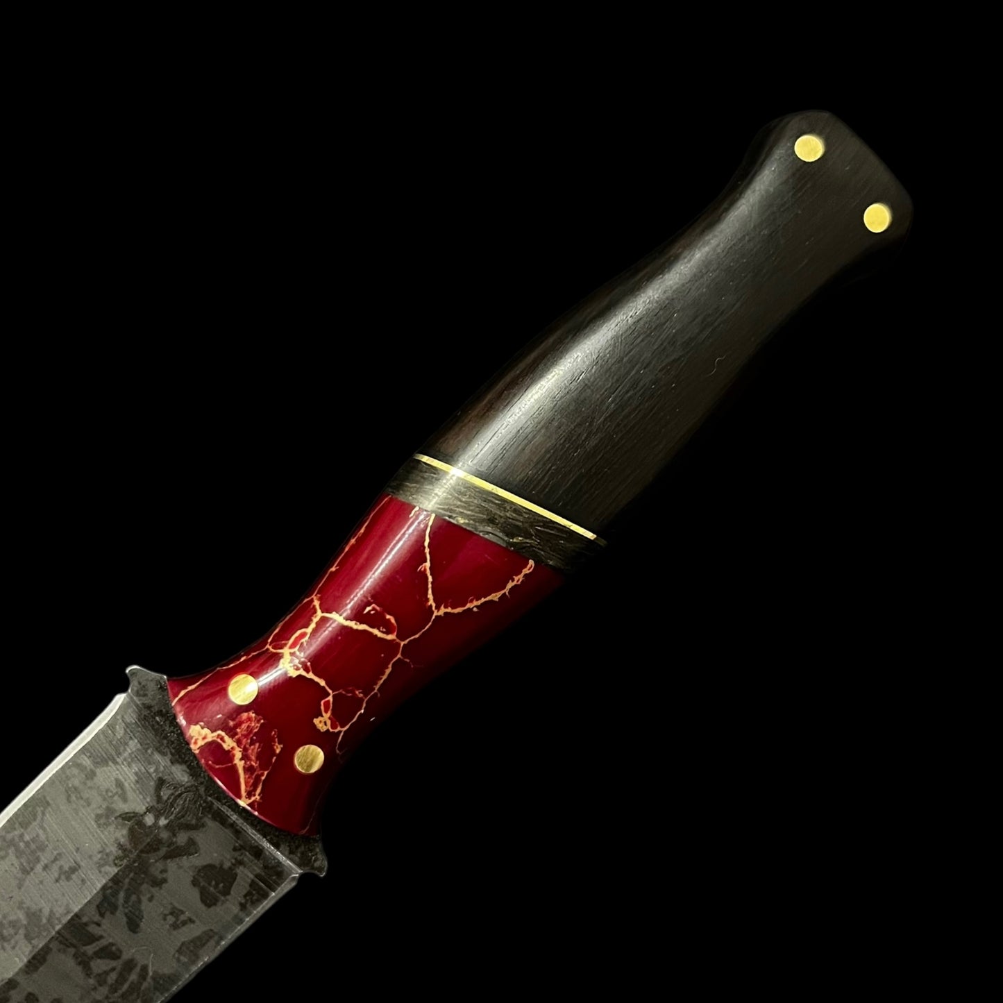 Sea Sykes Blacked Out Logo- Gold Matrix Red Tru Stone/ Carbon Fiber/ Brass/ African Black Wood. Pins-Brass