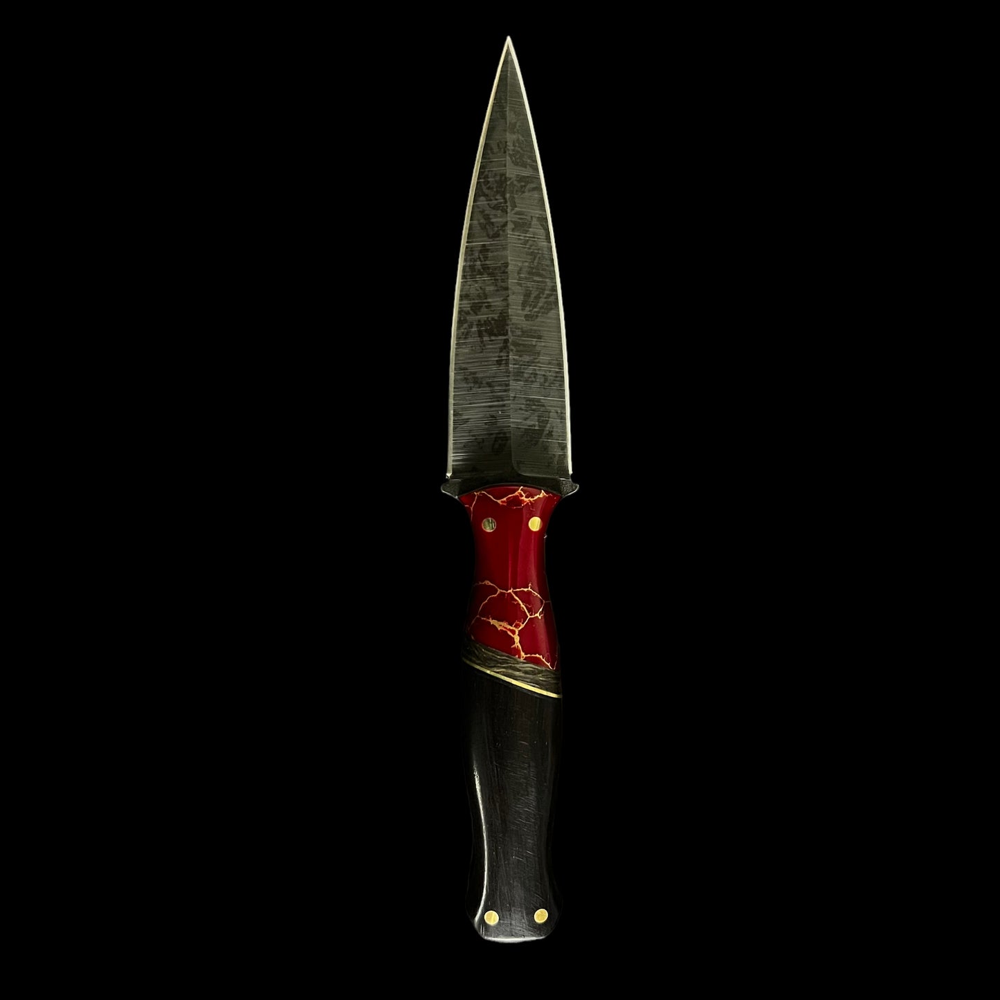 Sea Sykes Blacked Out Logo- Gold Matrix Red Tru Stone/ Carbon Fiber/ Brass/ African Black Wood. Pins-Brass