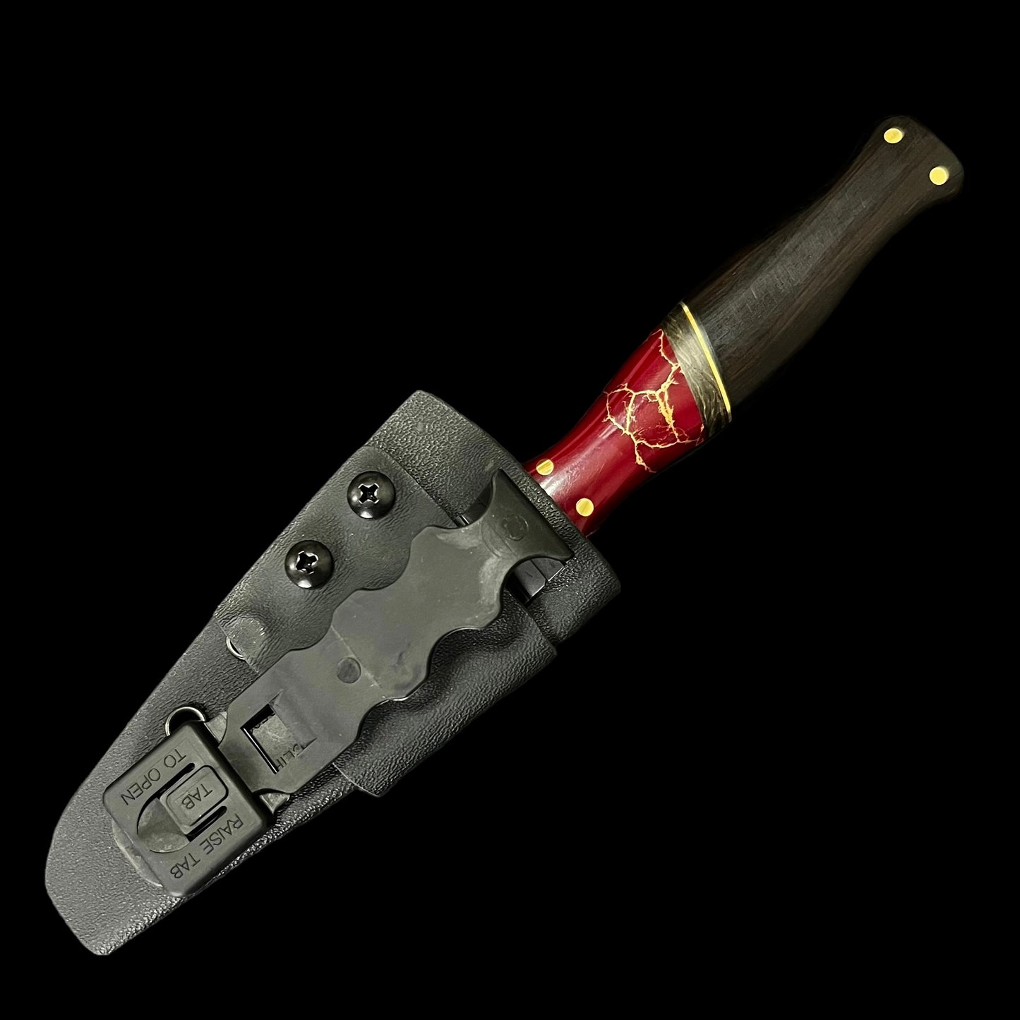 Sea Sykes Blacked Out Logo- Gold Matrix Red Tru Stone/ Carbon Fiber/ Brass/ African Black Wood. Pins-Brass