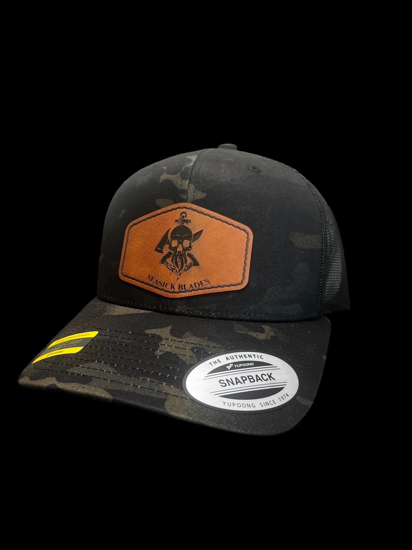 Seasick Blades Leather Patch Hat- Black Multicam