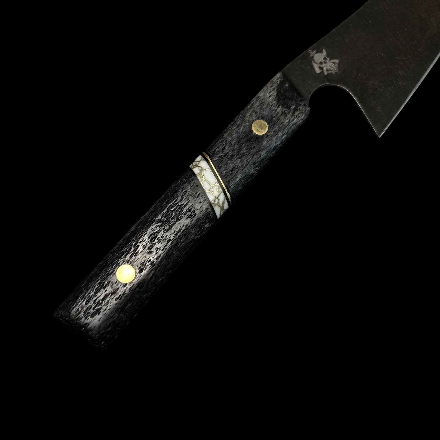 AEBL GYUTO- Camel Bone/ Black G10/ Brass/ Gold Webbed Trustone.
