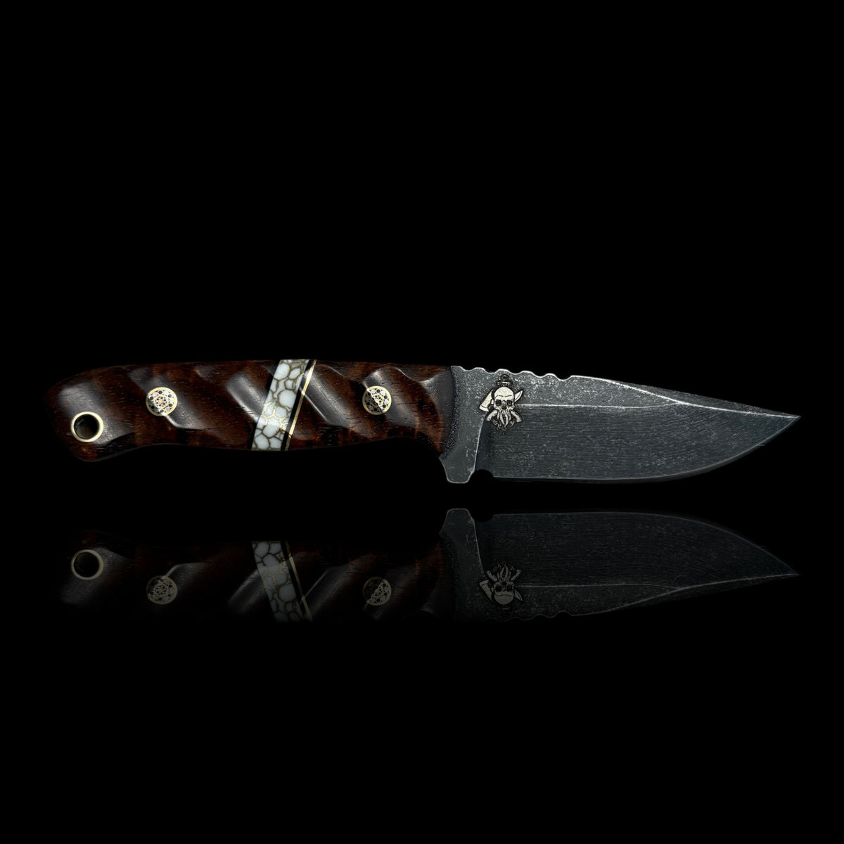 Micro Fieldcraft- Tasmanian black wood/ brass/ g10/ gold webbed true stone. Pins mosaic
