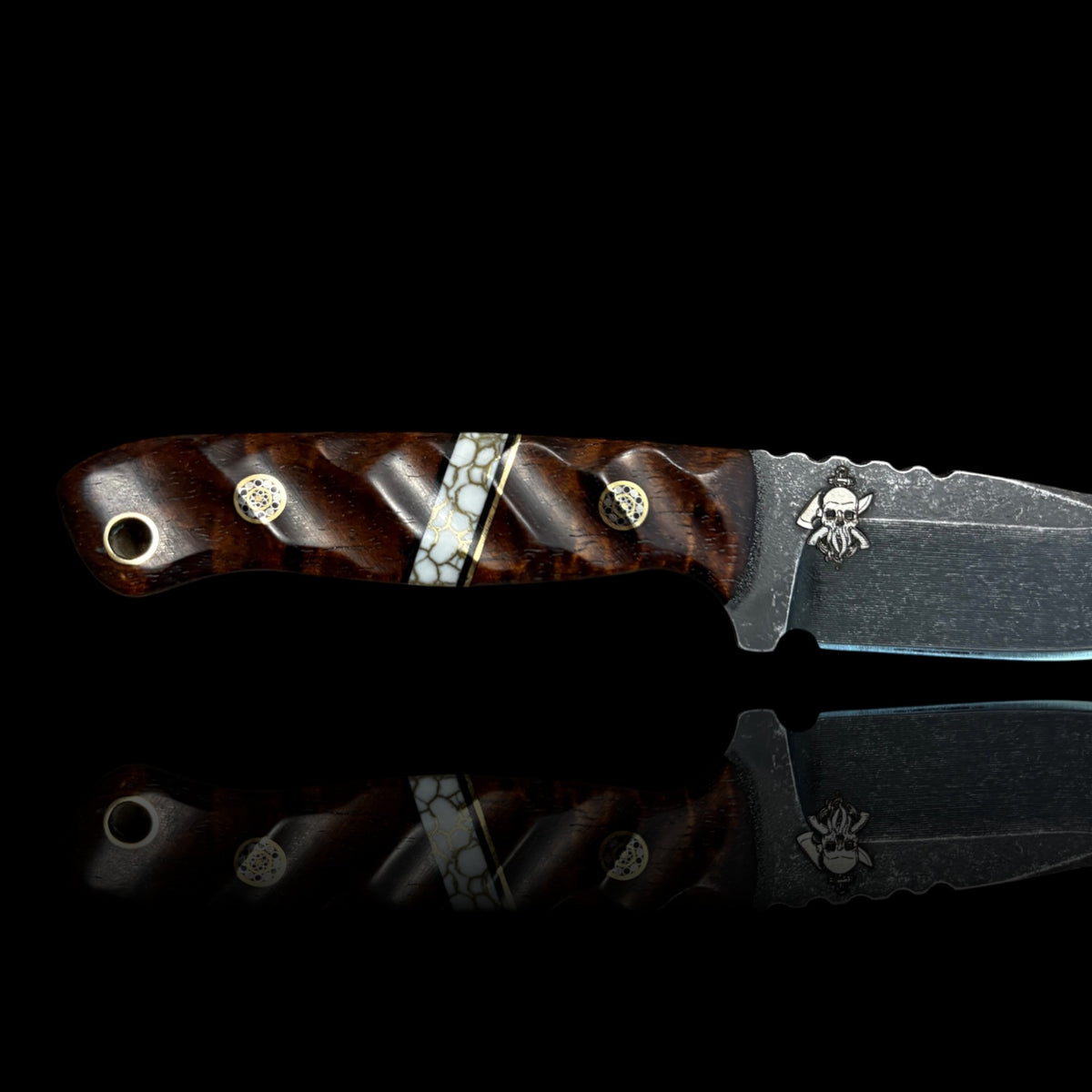 Micro Fieldcraft- Tasmanian black wood/ brass/ g10/ gold webbed true stone. Pins mosaic