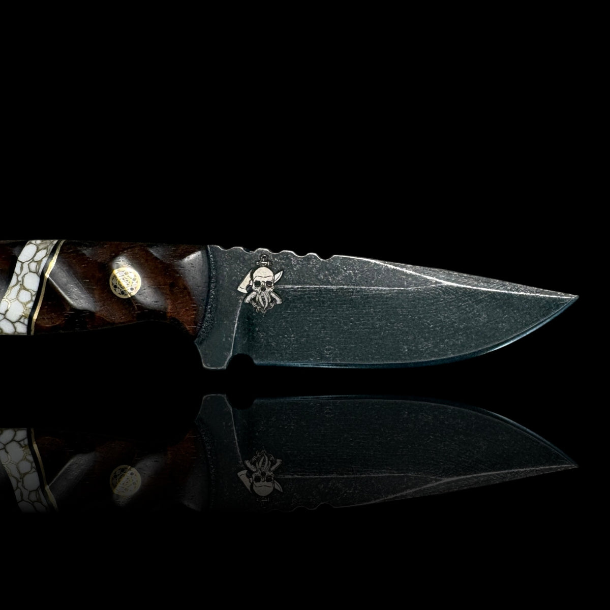 Micro Fieldcraft- Tasmanian black wood/ brass/ g10/ gold webbed true stone. Pins mosaic