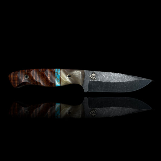 Fieldcraft- Rams horn/ Natural micarta/ gold webbed turquoise/ Tasmanian black wood
