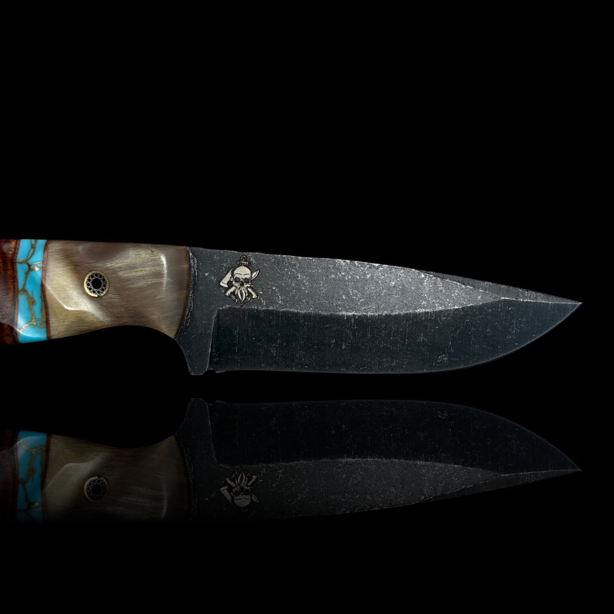 Fieldcraft- Rams horn/ Natural micarta/ gold webbed turquoise/ Tasmanian black wood