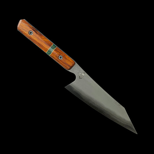 San Mai Santoku- Iron Wood/ Gold Webbed True Stone/ Brass