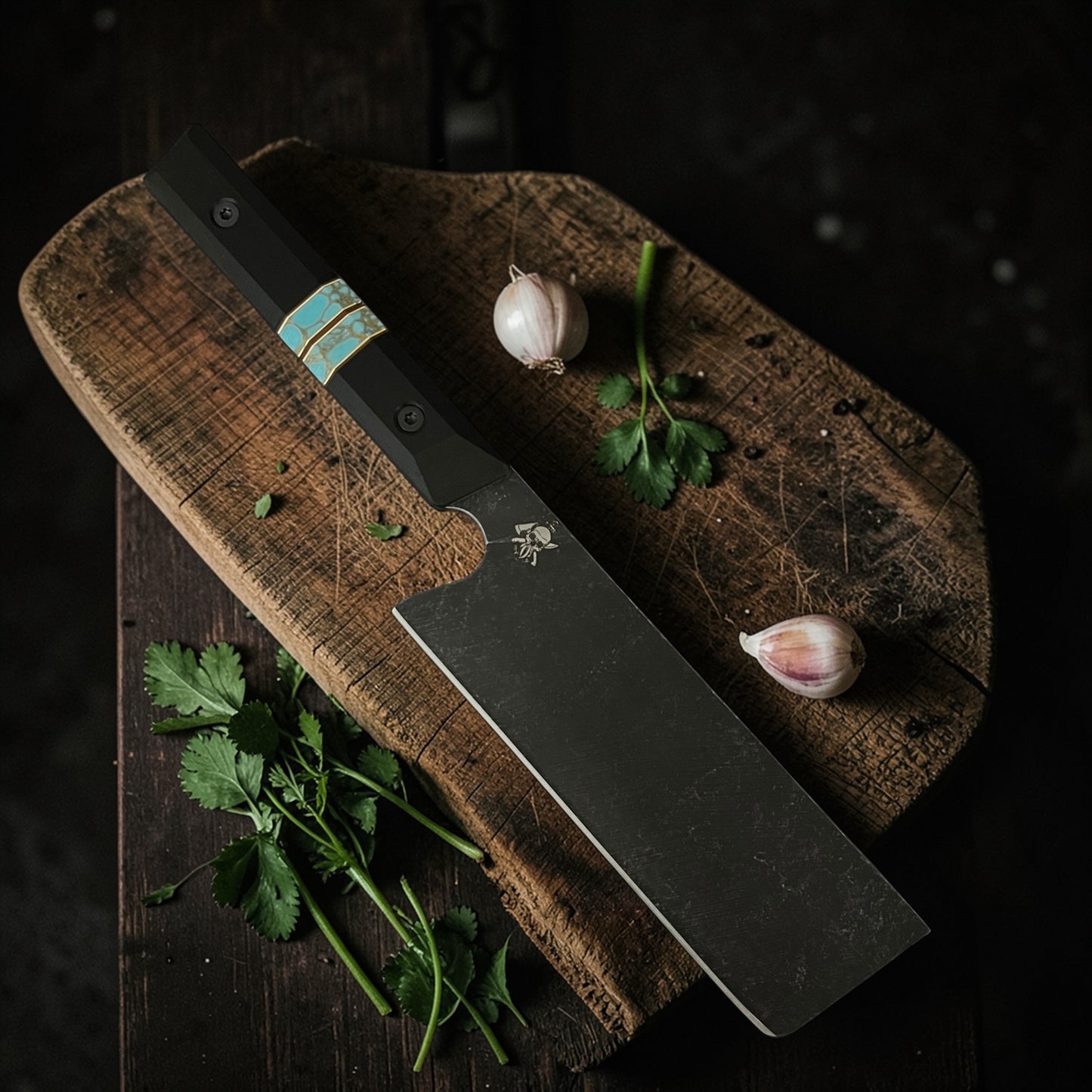 NAKIRI- AFRICAN BLACK WOOD/ Natural Micarta/ Gold webbed turquoise/ Brass