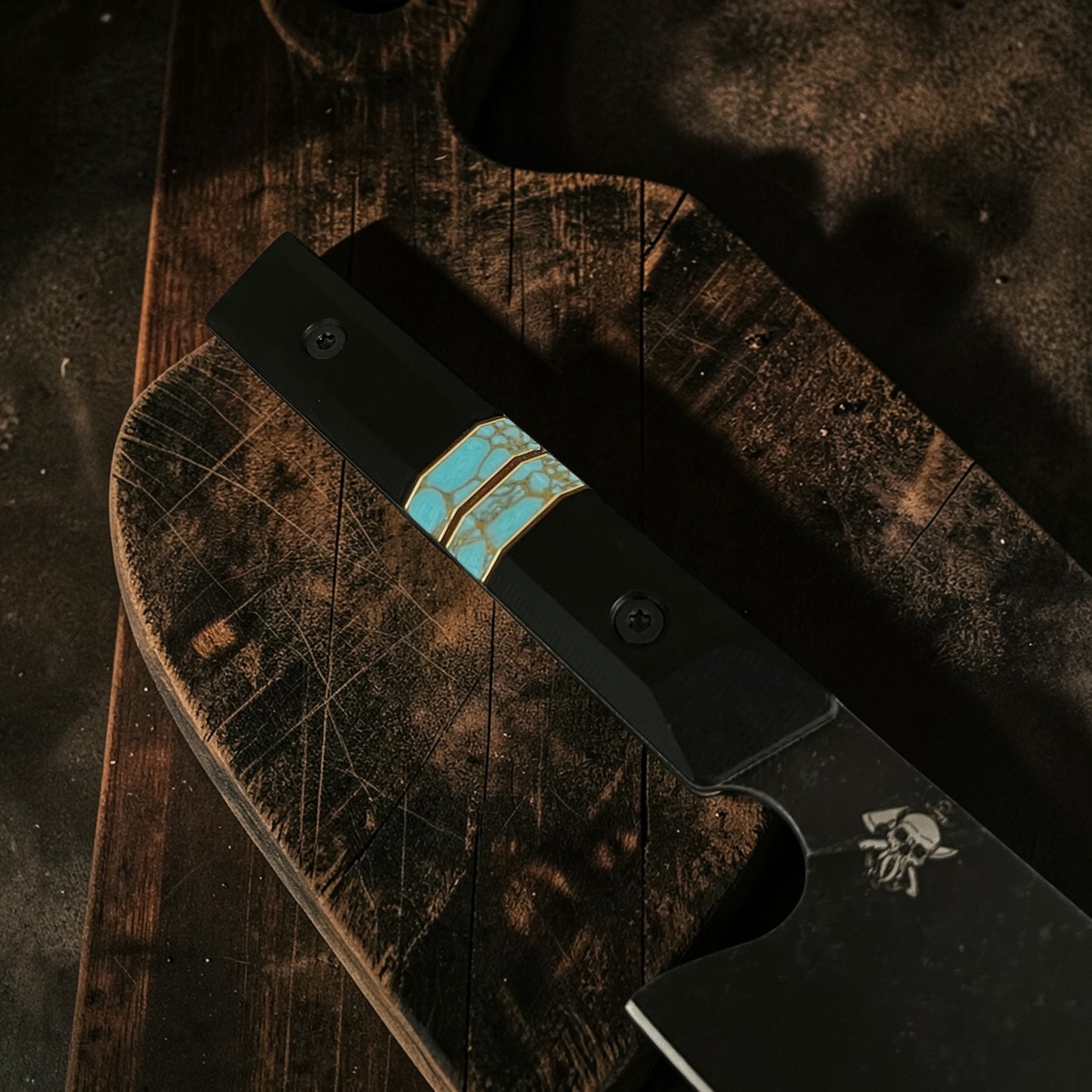 NAKIRI- AFRICAN BLACK WOOD/ Natural Micarta/ Gold webbed turquoise/ Brass