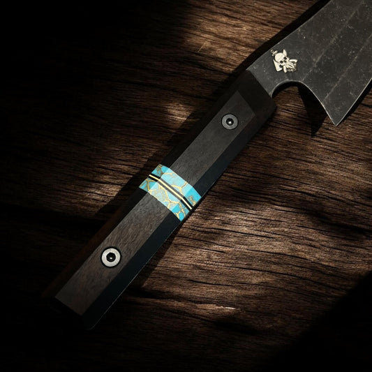 S-Grind GYUTO- Iron Wood/ Gold Webbed Turquoise/Brass.