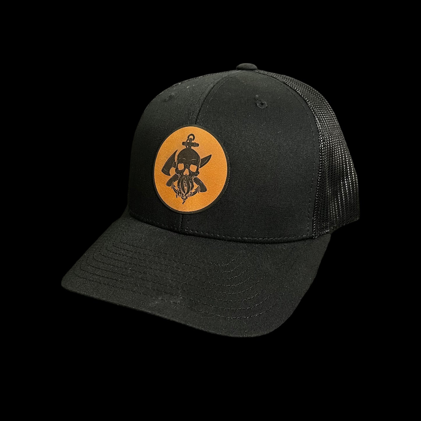 Sea Sick Blades Leather Patch Hat- Black with Black Mesh