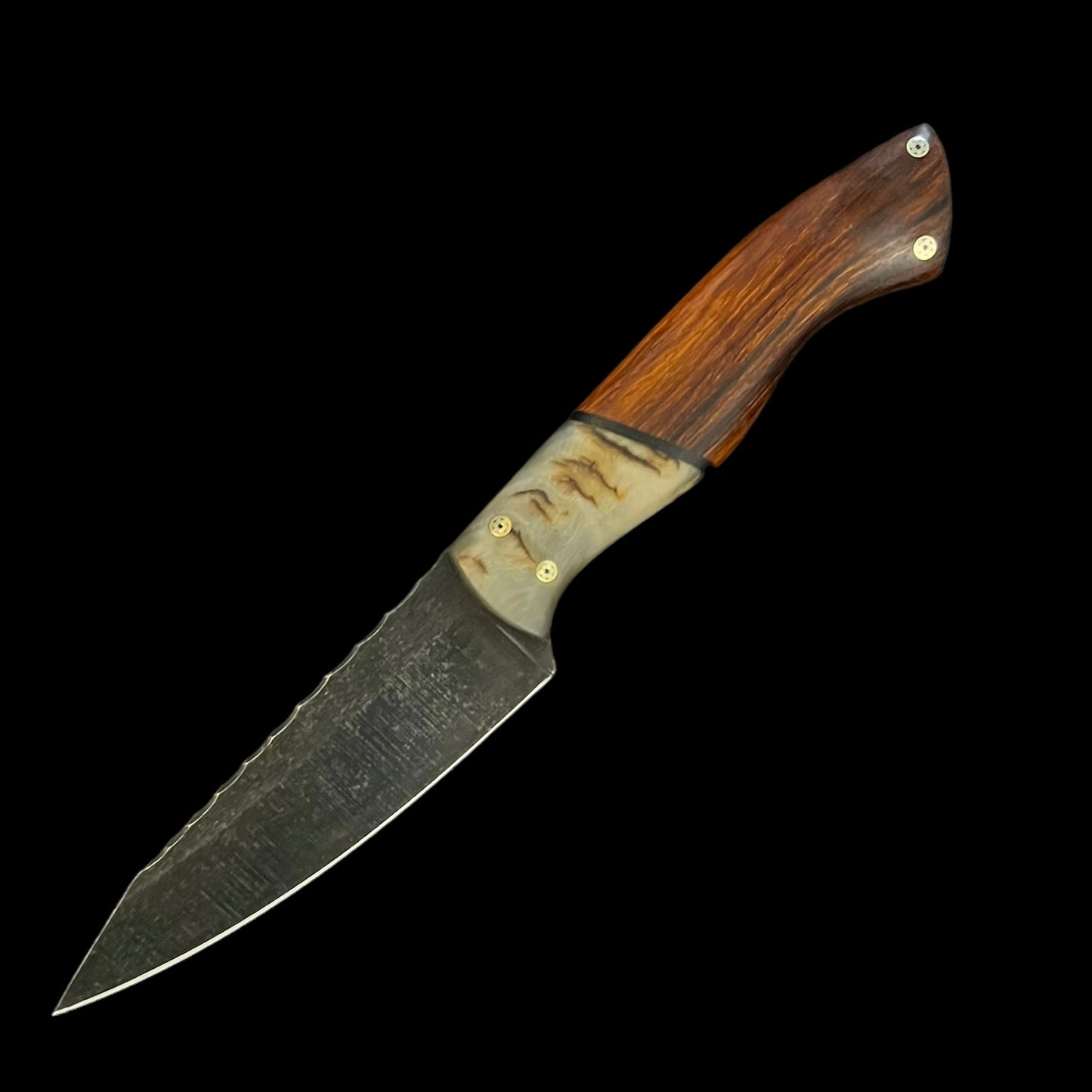 Paring Knife- Ram Horn/Black Micarta/ Iron Wood. Pins- Mosaic