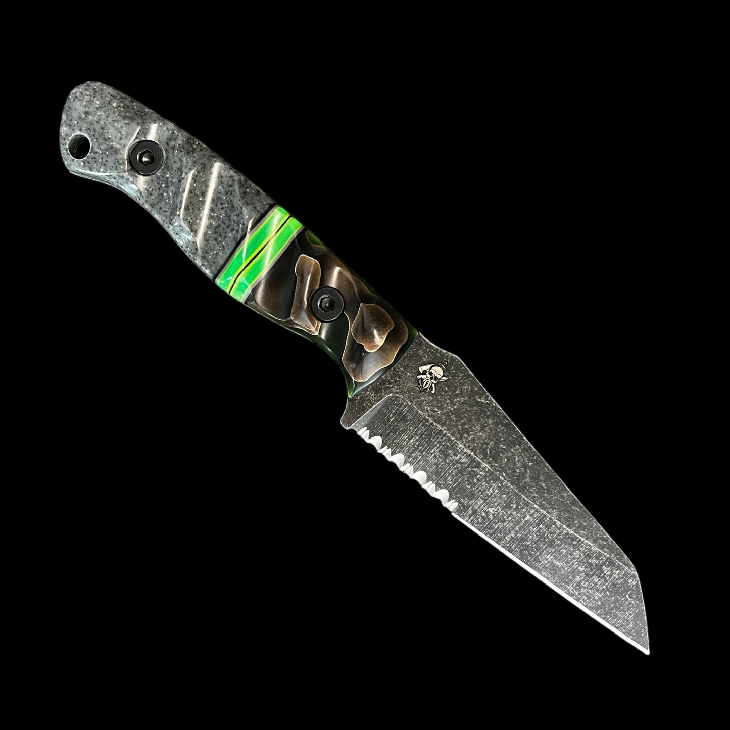 Flying Shark Scales X Seasick Blades Collab. Wharncliffe- Copper mesh resin/ G10/ Resin/ Corian (Copy)