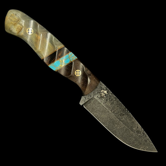 Fieldcraft- Walnut/ Gold Webbed Turquoise/ Iron Wood/ Rams Horn/ Natural Micarta.