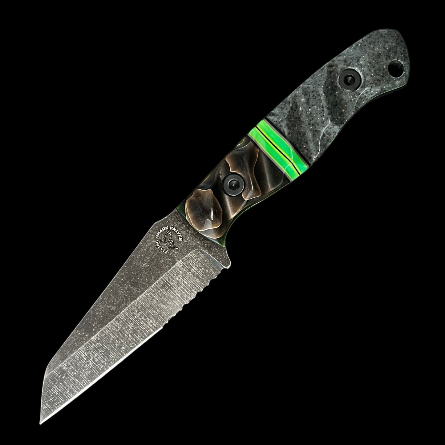 Flying Shark Scales X Seasick Blades Collab. Wharncliffe- Copper mesh resin/ G10/ Resin/ Corian (Copy)