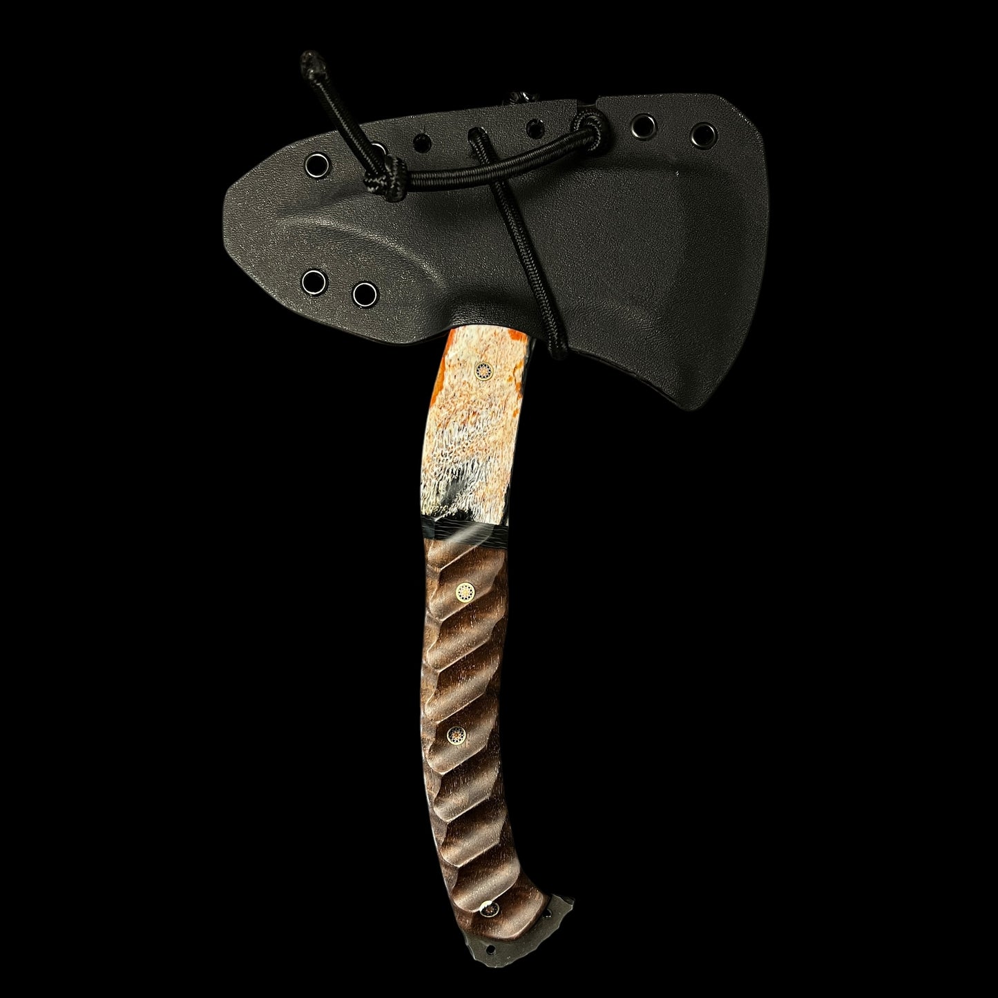 Crash Axe- Giraffe Bonne/ Carbon Fiber/ Hawaiian Curly Koa. Pins- Mosaic