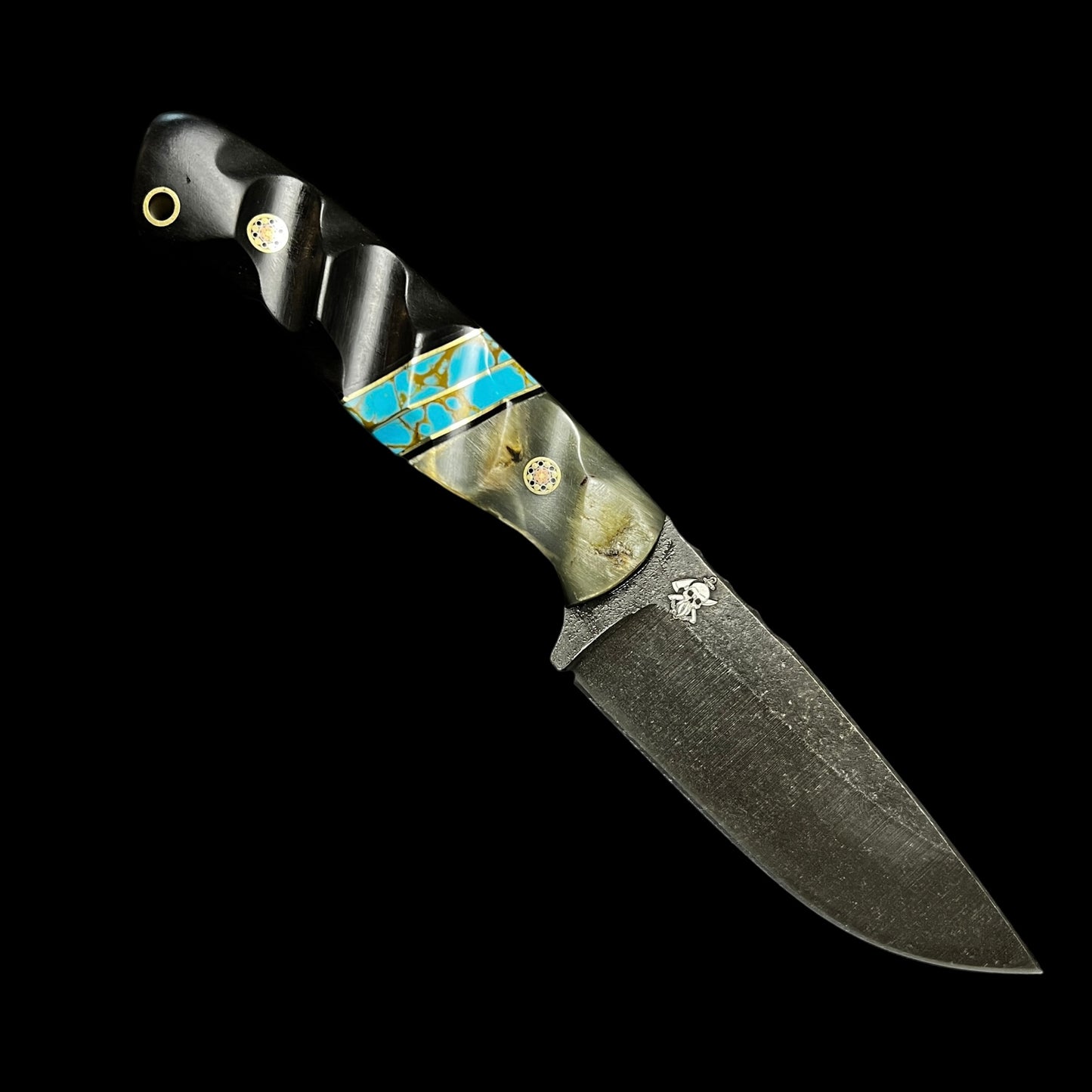 Fieldcraft- Rams Horn/ Brass/ Sonoran Turquoise/ African Black Wood. Pins- Mosaic