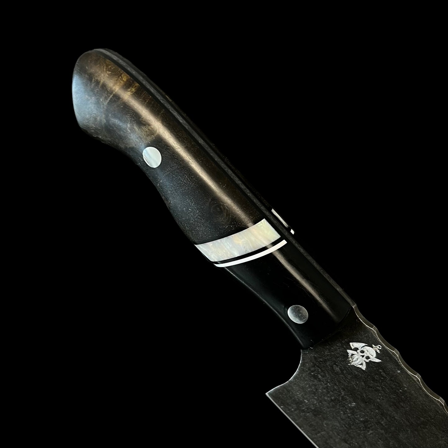 8" Galley Blade- Black Resin/ Black and White G10/ White Resin/ Maple Burl. Pins- Stainless.