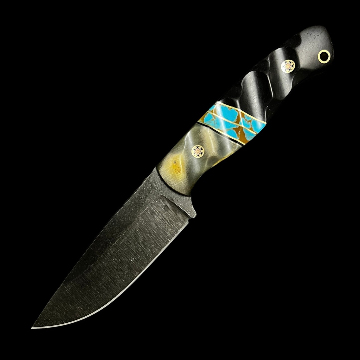 Fieldcraft- Rams Horn/ Brass/ Sonoran Turquoise/ African Black Wood. Pins- Mosaic