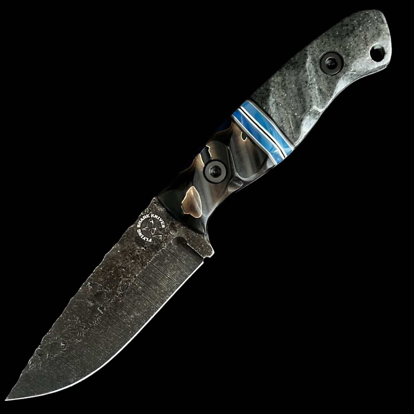 Flying Shark Scales X Seasick Blades Collab. Fieldcraft- Copper mesh resin/ G10/ Resin/ Corian (Copy)