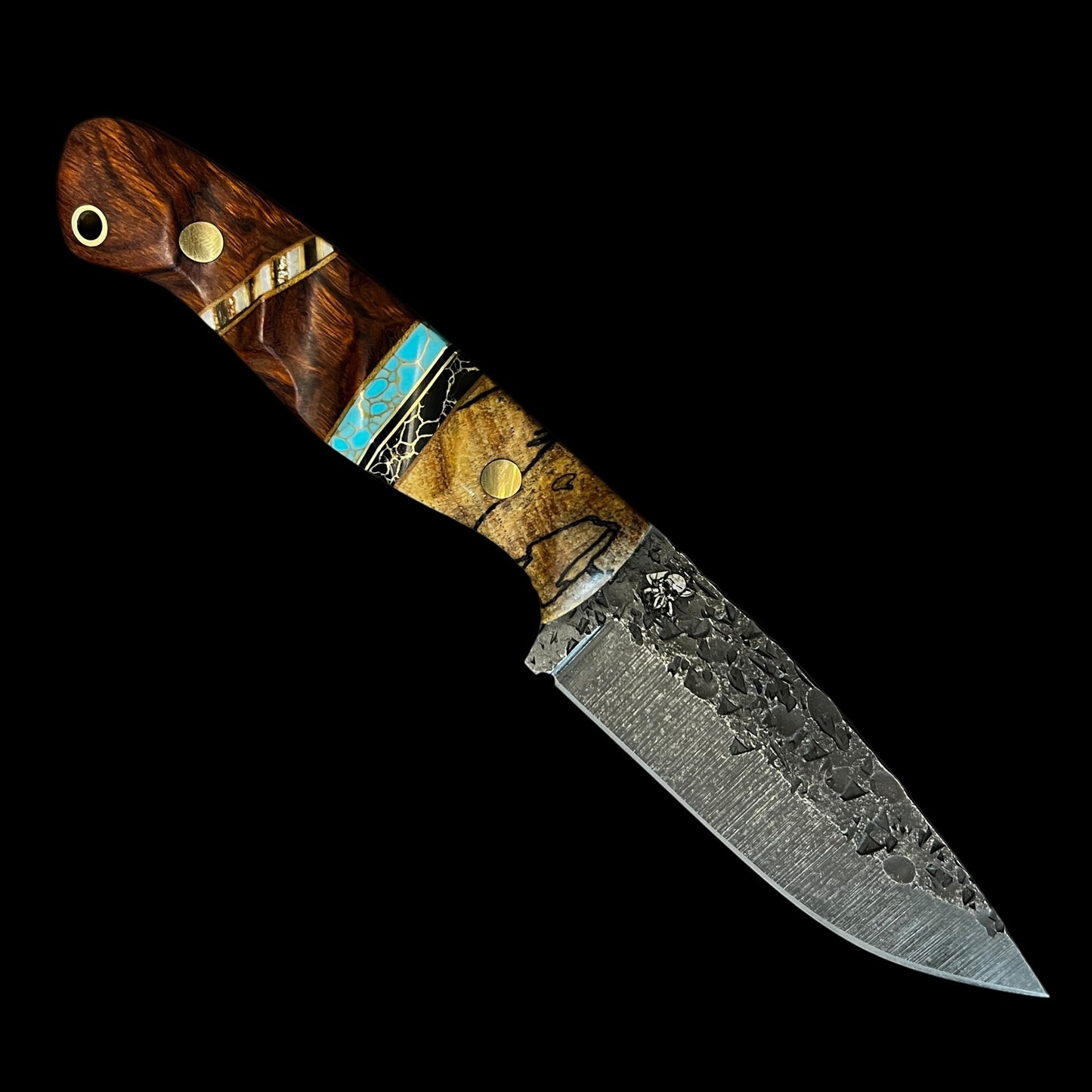 Fieldcraft- Spalted Mahogany/ Gold Webbed Onyx/ Brass/ Gold Webbed Turquoise/ Hawaiian Curly Koa/  Mammoth Molar.