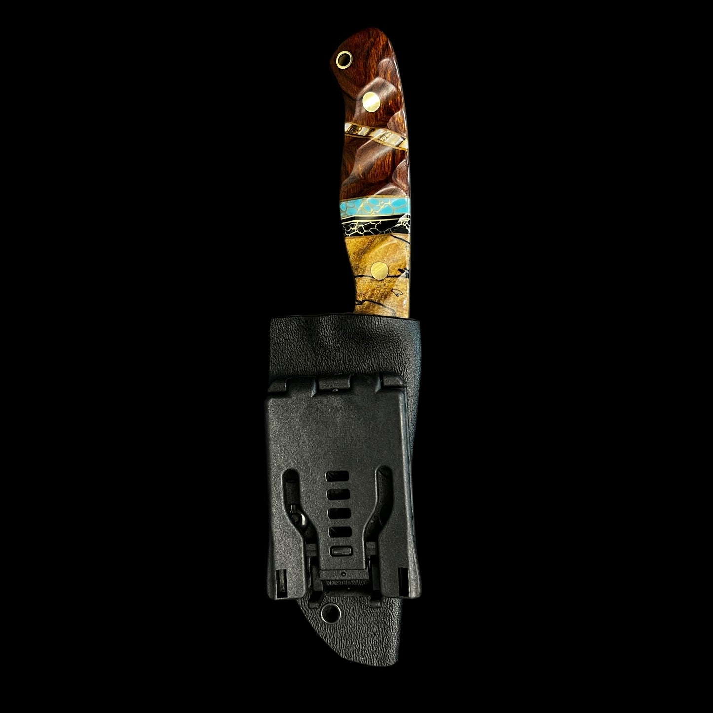 Fieldcraft- Spalted Mahogany/ Gold Webbed Onyx/ Brass/ Gold Webbed Turquoise/ Hawaiian Curly Koa/  Mammoth Molar.
