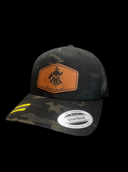 Seasick Blades Leather Patch Hat- Black Multicam
